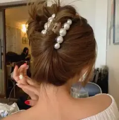 【お洒落まとめ髪】ヘアクリップ バレッタ パール 大きめ 10cm 高見え 万能