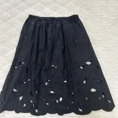 刺繍入りブラックフレアスカート XL大きいサイズ