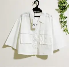 ZARA 未使用タグ付きクロップド丈ポプリンシャツ　S