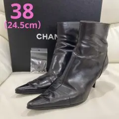 CHANEL ショートブーツ 38 黒 24.5cm ココマーク ブーツ