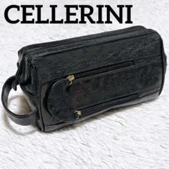CELLERINI チェレリーニ　オーストリッチ　本革　セカンドバッグ　ブラック