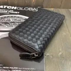 D1■高級 ラムレザー 財布■羊革 本革 イントレチャート 長財布■ブラック　黒