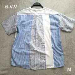 a.v.v アーヴェヴェ Tシャツ 半袖 ストライプ柄 白 M