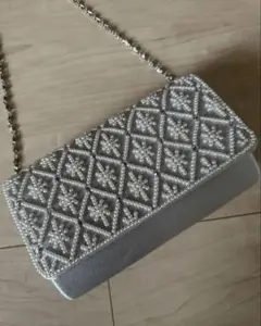 パール刺繍 シルバーパーティーバッグ