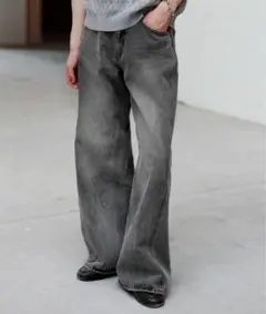 CURVED FLARE BAGGY DENIM グレー Lサイズ