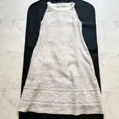 定価13万 FOXEY ホワイトガーランドドレス 刺繍リネンワンピース