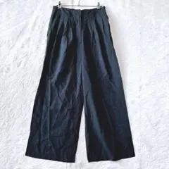 タック入りワイドパンツ　薄手　L　ウエスト背面ゴム　黒　ゆったりシルエット　春夏