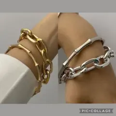 【2点セット】 レディース ペア ブレスレット ゴールド シルバー ダブル