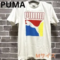 PUMA プーマ　Tシャツ　ホワイト　PUMAロゴ　赤×青×黄　カラフル