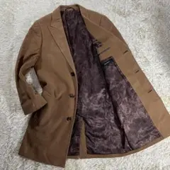 プラチナコムサ ロングコート カシミヤ100% ペイズリー柄 キャメル Lサイズ
