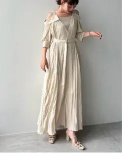 ココディール　ニットレイヤー　オフショルダー アイボリー ロングワンピース