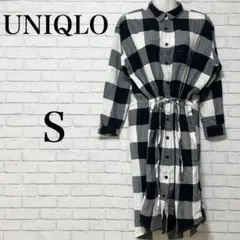 UNIQLO ユニクロ【S】シャツワンピース ビッグチェック柄 カジュアルシャツ