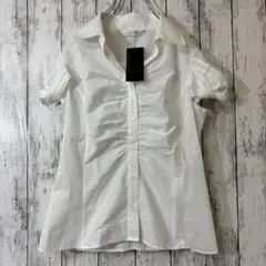 新品　未使用品　半袖シャツ ブラウス　ギャザー入り　ホワイト　ストラップ　M