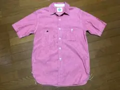 FOB FACTORY　半袖シャンブレーワークシャツ　赤　Lサイズ　ガチャポケ