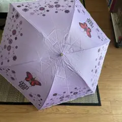 紫色 蝶と花の折りたたみ日傘