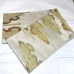 袋帯 眞金錦 金銀糸 箔 灰白 お太鼓柄