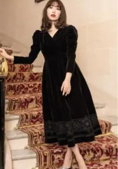 herlipto Embroidered Velour Midi Dress