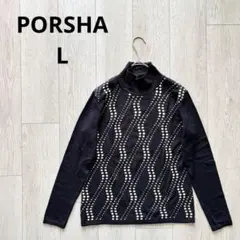 PORSHA ブラック 黒 タートルネック セーター ラムウール混 L