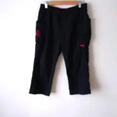 PUMA カーゴパンツ 黒 ピンクロゴ 七分丈、Lサイズ