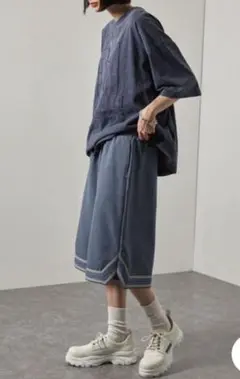 【新品】AlfredAlex ダブルフェイスライン ワイドトラックショートパンツ