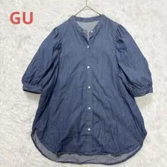 【GUジーユー】ノーカラーシャツ　ブラウス　カットソー　デニム　薄手　カジュアル