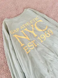メンズXL♥GAP♥ロングTシャツ薄緑バックプリント コットン100 ゆったり