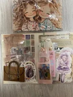 女の子イラストポーチとシール&紙ものセット