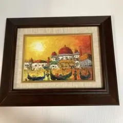 渡辺ひでき　油彩画 ベニス　風景画 木製フレーム付き 渡辺ひでき 油彩画 ベニス 風景画 木製フレーム付き