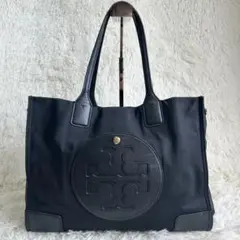 美品✨トリーバーチ トートバッグ エラ ナイロン レザー デカロゴ A4可 黒