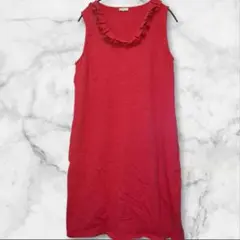 TALBOTS 赤 フリル付き ノースリーブ ワンピース