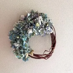 【一点物】秋色紫陽花 ハーフリース ブルー系 ラムズイヤー かすみ草