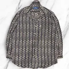 美品 ヴィンテージ DURBAN 総柄 長袖シャツ ネイビー グレー系 Lサイズ