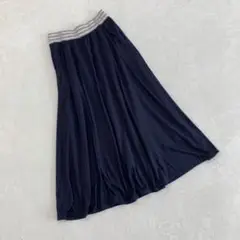 petit ガウチョパンツ ネイビー ミディ丈 プリーツ入り ウエストゴム