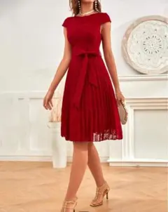 断捨離中 [美品]赤いノースリーブプリーツワンピース M