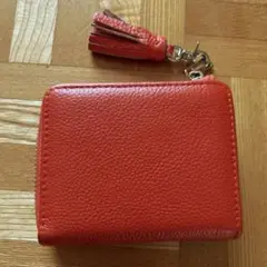オレンジ タッセル付き 二つ折り財布
