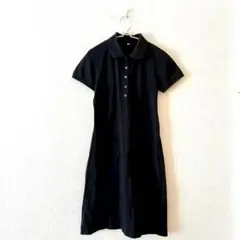 ☆【無印良品】ポロワンピース ロング丈 ハーフボタン 半袖 Ａライン 綿混 Ｍ