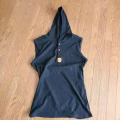 黒 フード付き ノースリーブ トップス