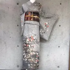 正絹 モノトーン系の訪問着 花柄 袷