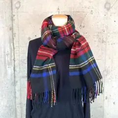ジョンストンズ 大判 ストール カシミヤ100% ブラックスチュワート