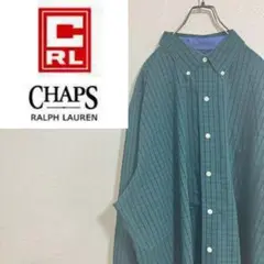 【ロゴ刺繍】CHAPSチャップス　ボタンダウン　長袖シャツ　チェック　緑　2XL