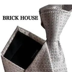 BRICKHOUSEブリックハウス　シルバー 白チェック柄 ネクタイ紫シルク