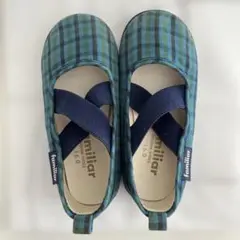 familiar スリッポン　青チェック