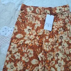 未使用 ZARA 花柄 ワイドパンツ S ザラ