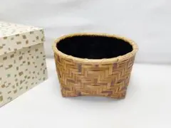 美品　籠　唐物　手付松葉籠　島田竹宝斎作　生花籠　箱付き　茶道具 茶道具 花籠（はなかご） 手付置籠 碌々斎好写 (上塗竹入
