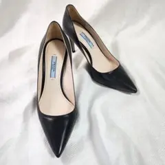 プラダPRADAポインテッドトゥレザーベーシックパンプス35黒ブラック
