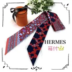 【正規品/良品】HERMES エルメス ツイリースカーフ レッド系 箱付 人気
