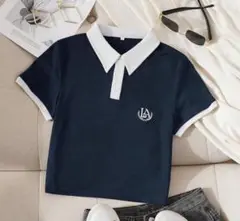 夏服SALE‼️ネイビー クロップドポロシャツ