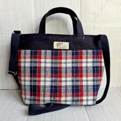 【紺 × チェック】２wayショルダーバッグ ハンドメイド