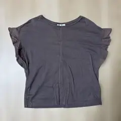 袖フリル　ブラウン　Tシャツ　ブラウス