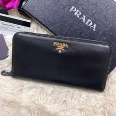 美品 付属品完備✨プラダ 長財布 ラウンドファスナー サフィアーノレザー 黒
